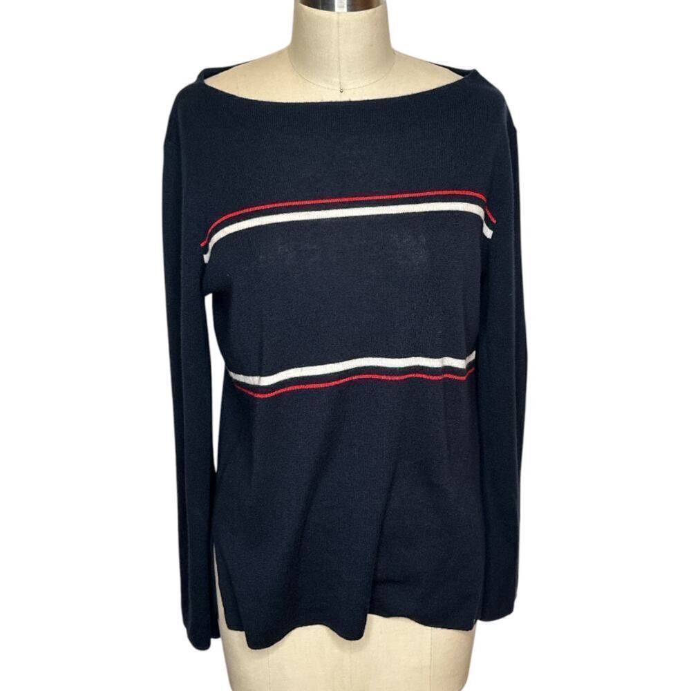 Neiman Marcus Navy Stripes Bell Sleeves Silk Cashmere Blend Sweater Women's S